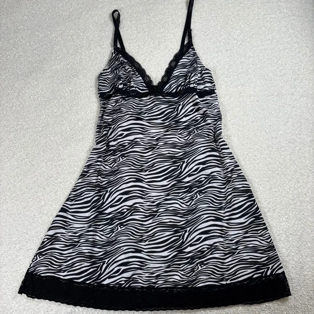 rampage intimates y2k zebra lace bow‎ sleep spaguetti strap dress 2000s coquette